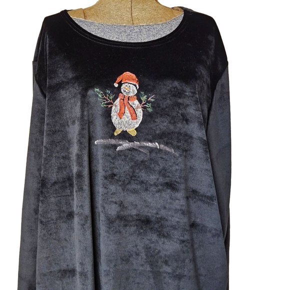 Coconut Bay Sweater Womens 2X Black Velour Snowman Plus Size Soft Pullover - Picture 8 of 8